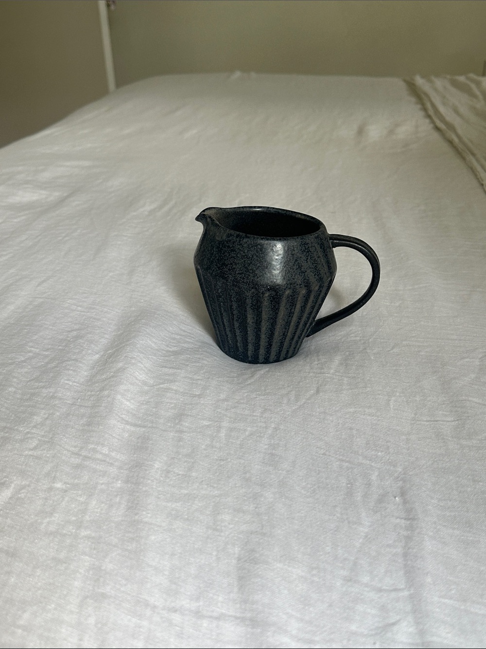 Black Ceramic Ribbed Creamer Pitcher - Picture 3 of 5